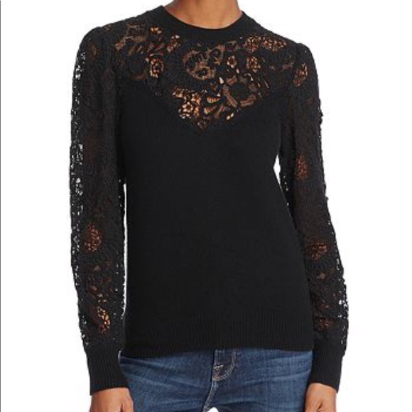 Rebecca Taylor Sweaters - NWT Rebecca Taylor Crewneck Mixed Lace Pullover M